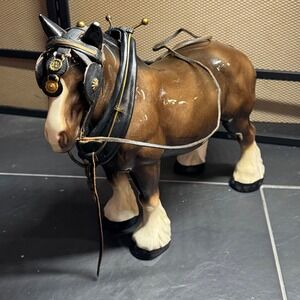 Vintage Melba Ware 13" England Clydesdale Shire Horse Ceramic Figurine w Harness